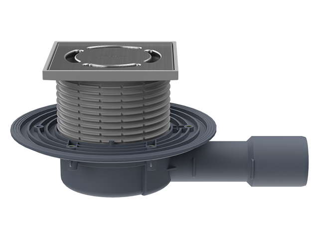 HL90 Slivnik za balkon i terasu DN 40/50, horizontalni 123×123 mm, rešetka 115×115 mm